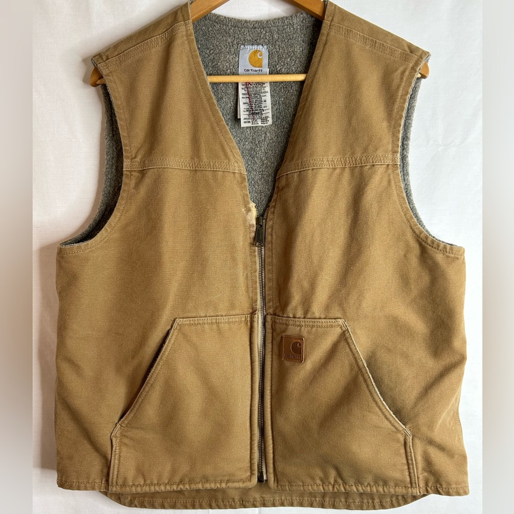 Carhartt Tan Sherpa Lined Utility Vest Size Large